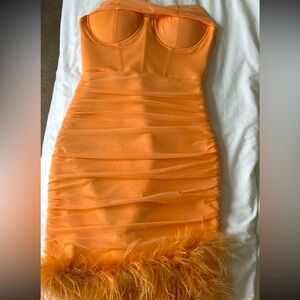 Tangerine Ruffle Mini-Dress (XS) - PrettyLittleThing